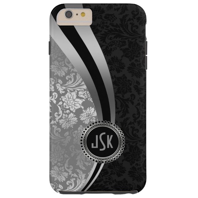 Dynamic Stripes Monogramed Black & Silver Damasker Case-Mate iPhone Case (Achterkant)