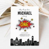 Dynamic Superhero 1e Verjaardag uitnodiging