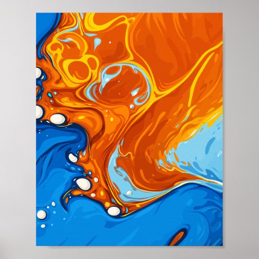 Dynamic Swirls of Blue & Orange in Fluid Motion Poster (Voorkant)