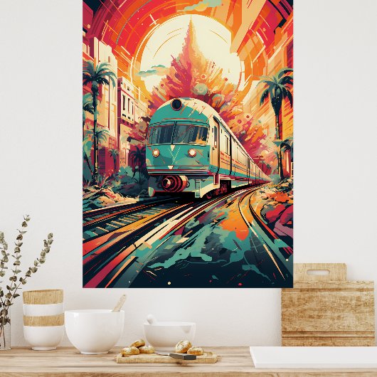 Dynamic Tracks: Levendige treinkunst op Abstract s Poster (Keuken)