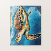 Dynamic Zee Turtle Wave Waterverf Legpuzzel (Verticaal)