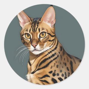 Dynamisch Bengaals kattenportret met onderscheiden Ronde Sticker