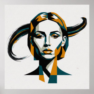 Dynamisch geometrisch portret met wervelende accen poster