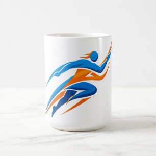 Dynamisch hardloperslogo blauw oranje snelheidscad koffiemok