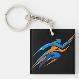 Dynamisch hardloperslogo blauw oranje snelheidscad sleutelhanger