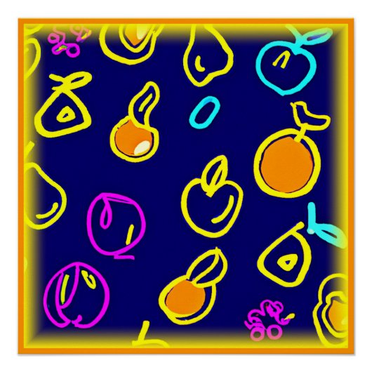 Dynamisch Neon Fruits Pattern Design Perfect Poster (Voorkant)