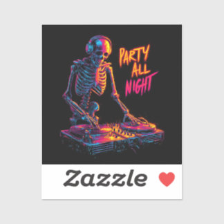 Dynamisch neonkleurgestileerd DJ-skelet draait pla Sticker