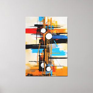 Dynamisch Oranje Blauw Mid Century Abstract Geomet Canvas Afdruk
