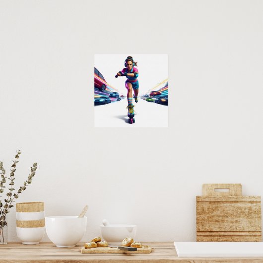 Dynamisch Rollergirl Urban Art Design Poster (Keuken)