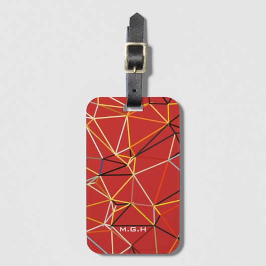 Dynamisch Rood Abstract Geometrisch Monogram Bagagelabel (Voorkant (verticaal))