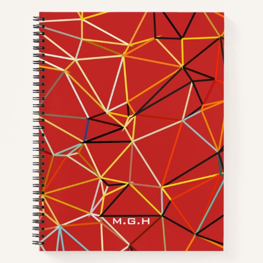 Dynamisch rood abstract geometrisch monogram notitieboek (Voorkant)