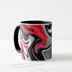Dynamisch rood, zwart, wit en grijs Abstracte golv Mok
