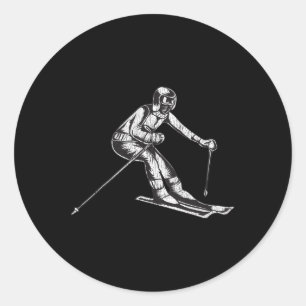 Dynamisch skiër kunstwerk voor wintersportliefhebb ronde sticker