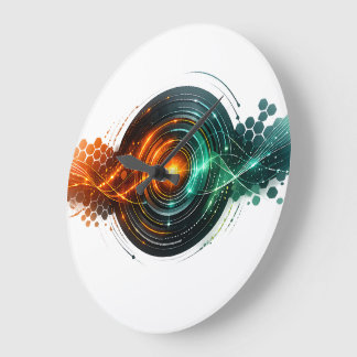 Dynamisch Turquoise Oranje Tech Lichtgolven Grote Klok