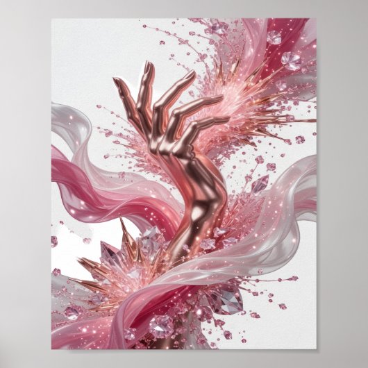 Dynamisch Zilver ABSTRACTE KUNST Modeprint v2 Poster (Voorkant)