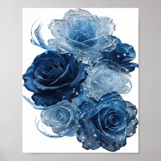 Dynamisch Zilver BLAUWE ROZEN Poster (Voorkant)