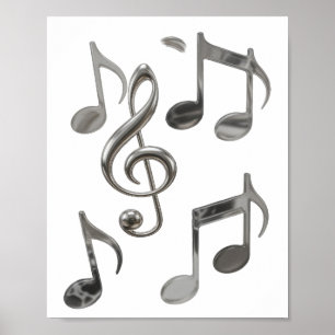 Dynamisch Zilver Muzieknoten Krachtig Ontwerp Poster