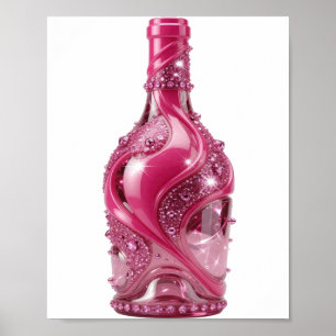 Dynamisch Zilver ROZE GLAS ENKELE FLES MET RHINEST Poster