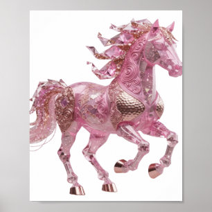Dynamisch Zilver ROZE GLAS PAARD Artistiek Motief Poster