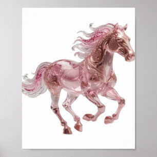 Dynamisch Zilver ROZE GLAS PAARD Statement Ontwerp Poster