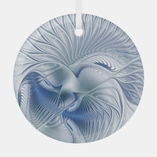 Dynamische Abstracte blauwe tinten Fractal Art Glas Ornament