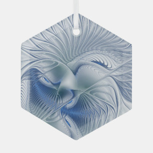 Dynamische Abstracte blauwe tinten Fractal Art Glas Ornament
