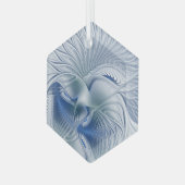 Dynamische Abstracte blauwe tinten Fractal Art Glas Ornament (Voorkant links)