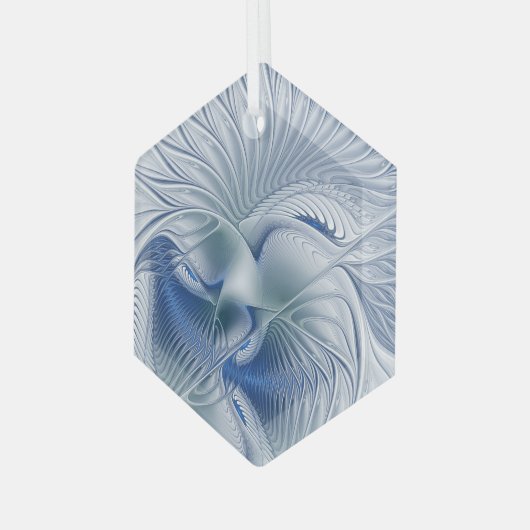 Dynamische Abstracte blauwe tinten Fractal Art Glas Ornament (Voorkant links)