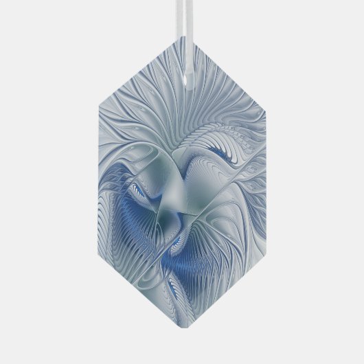 Dynamische Abstracte blauwe tinten Fractal Art Glas Ornament (Voorkant Rechts)