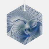 Dynamische Abstracte blauwe tinten Fractal Art Glas Ornament (Achterkant)