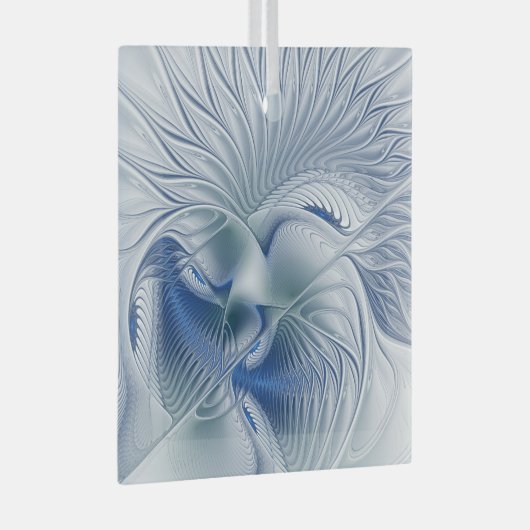 Dynamische Abstracte blauwe tinten Fractal Art Glas Ornament (Voorkant Rechts)