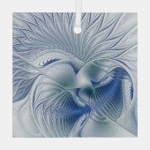 Dynamische Abstracte blauwe tinten Fractal Art Glas Ornament (Achterkant)