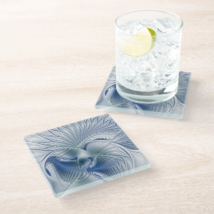 Dynamische Abstracte blauwe tinten Fractal Art Glazen Onderzetter