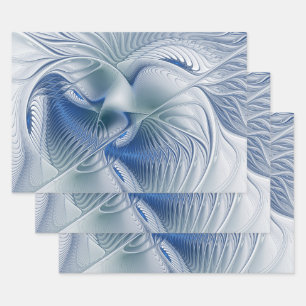 Dynamische Abstracte blauwe tinten Fractal Art Inpakpapier Vel