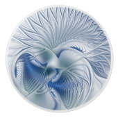 Dynamische Abstracte blauwe tinten Fractal Art Keramische Knop (Voorkant)