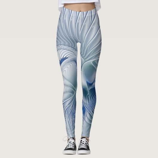 Dynamische Abstracte blauwe tinten Fractal Art Leggings (Voorkant)