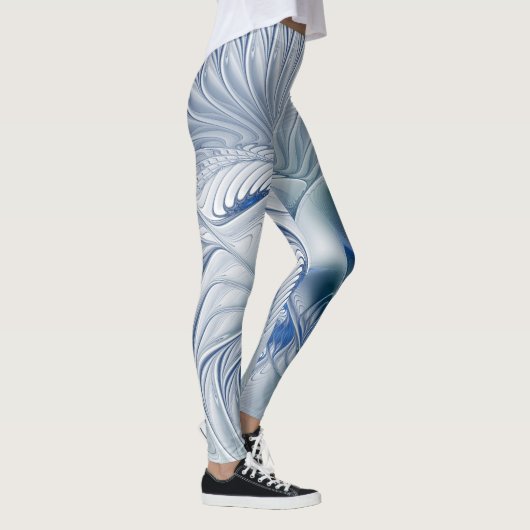 Dynamische Abstracte blauwe tinten Fractal Art Leggings (Rechts)