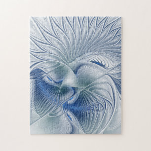 Dynamische Abstracte blauwe tinten Fractal Art Legpuzzel