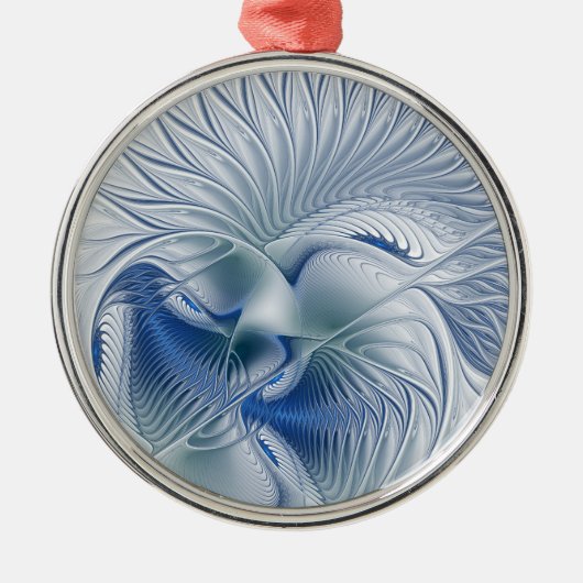 Dynamische Abstracte blauwe tinten Fractal Art Metalen Ornament (Voorkant)
