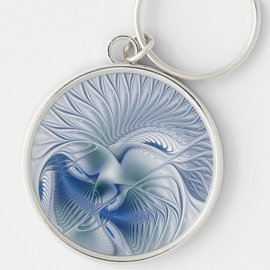 Dynamische Abstracte blauwe tinten Fractal Art Sleutelhanger (Voorkant)