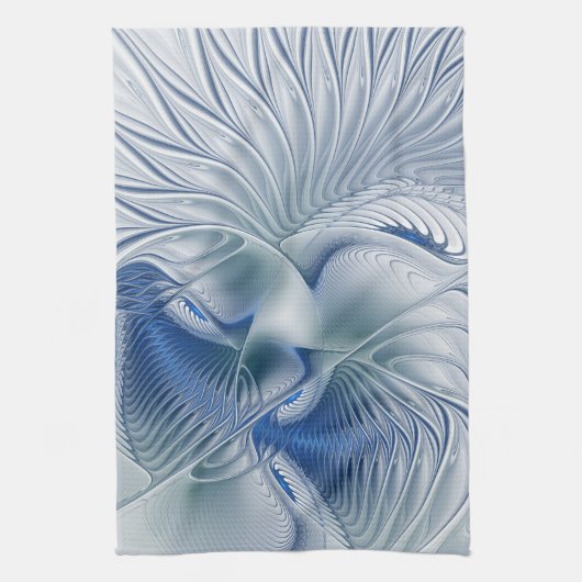 Dynamische Abstracte blauwe tinten Fractal Art Theedoek (Verticaal)