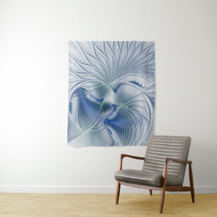 Dynamische Abstracte blauwe tinten Fractal Art Wandkleed