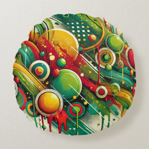 Dynamische abstracte kunst met kleurrijke cirkels rond kussen
