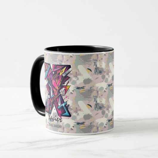 Dynamische Abstracte Monogram Mok - X voor Xavier (Voorkant links)