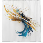 Dynamische Abstracte Splash White Blauwgroen Gold  Douchegordijn (Voorkant)