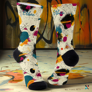 Dynamische Artistieke Sokken in Teal, Magenta & Ge