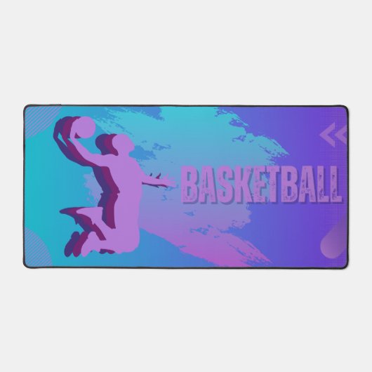 Dynamische Basketbal Desk Mat – Levendige Sport (Voorkant)