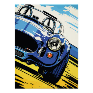 Dynamische Blauwe Roadster Pop Art Dash Perfect Poster