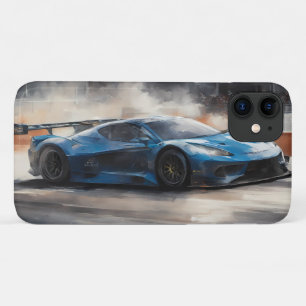 Dynamische blauwe stedelijke racescene iPhone 11 hoesje