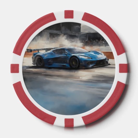 Dynamische blauwe stedelijke racescene poker chips (Voorkant)